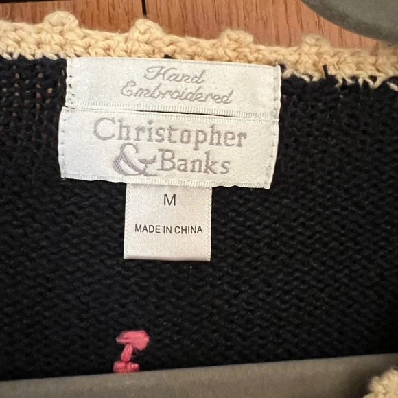 Christopher & Banks Cardigan Sweater Flower Hand Embroidered Women’s Sz Medium - Picture 5 of 9